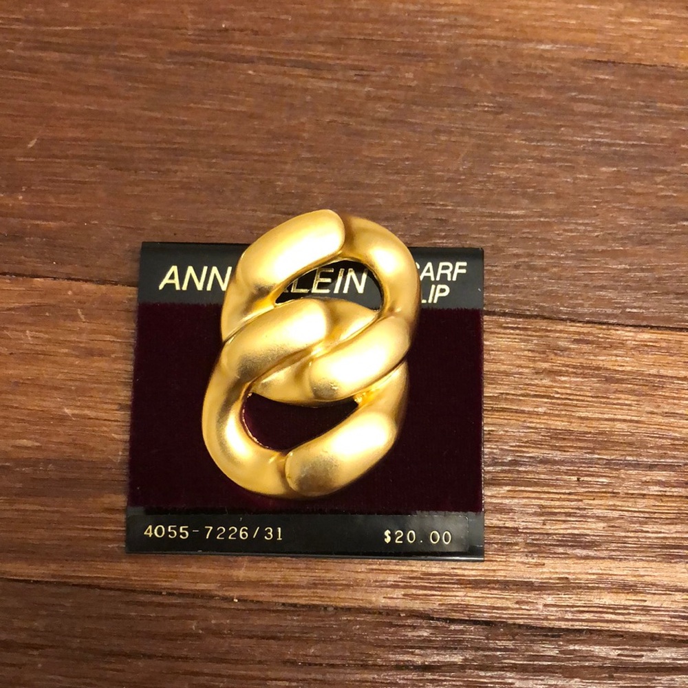 Anne Klein Gold Knot Scarf Clip Ring Brooch Statement Vintage Chic Minimalist